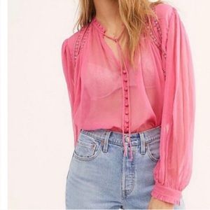 Free People Pink Sheer Boho Top